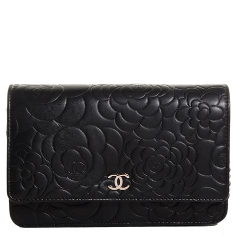 Chanel Calfskin Camellia Wallet on Chain WOC Black.